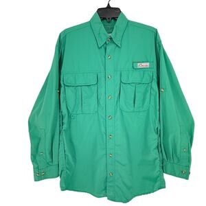 World Wide Sportsman Bright Green Long Sleeve Fisherman Button Up Shirt